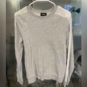 Monrow Gray Lace Sweatshirt detail top XS